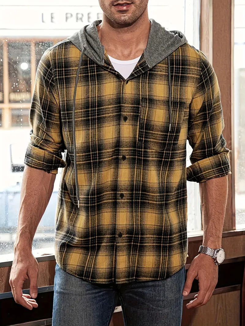 Men' s checkered longsleeve hoodie shirt