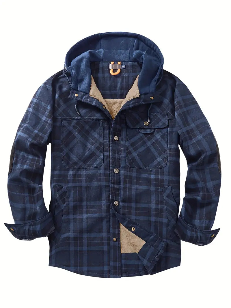 Men's checkered warm hooded jacket