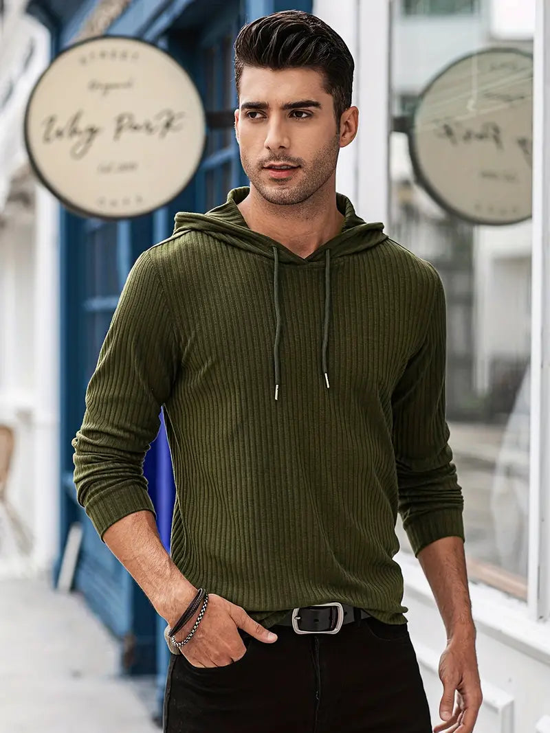 Men's slim long hooded sweatshirt