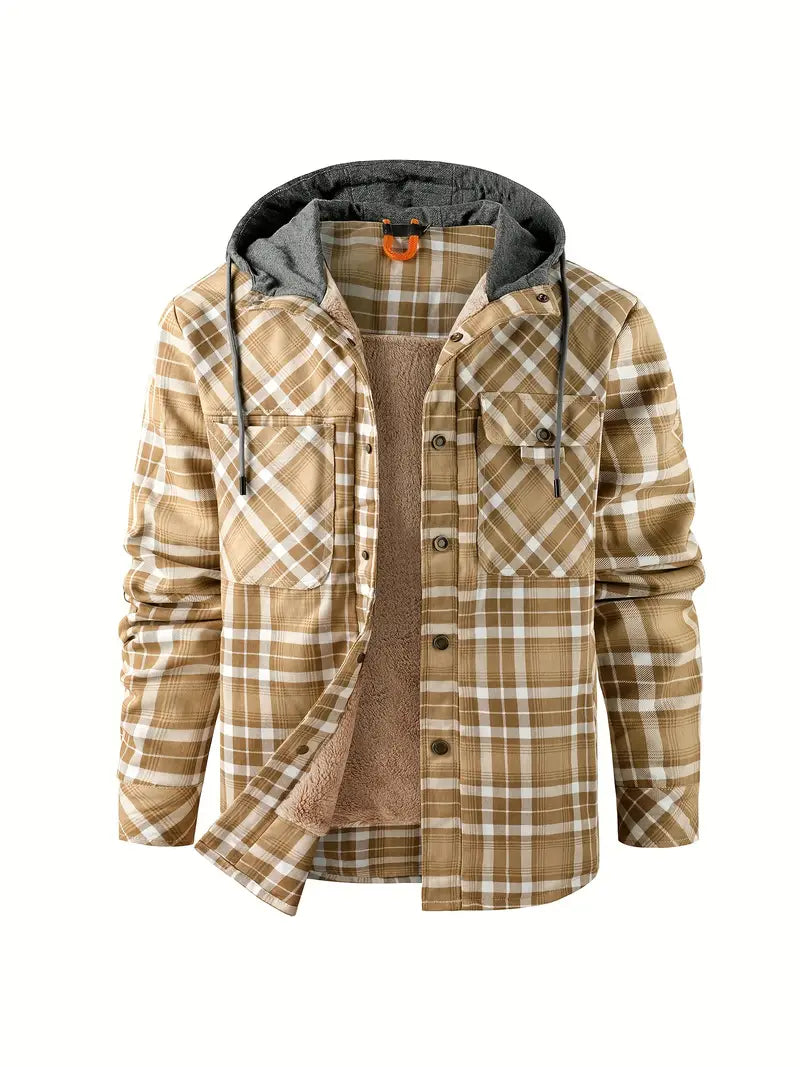 Men's checkered warm hooded jacket