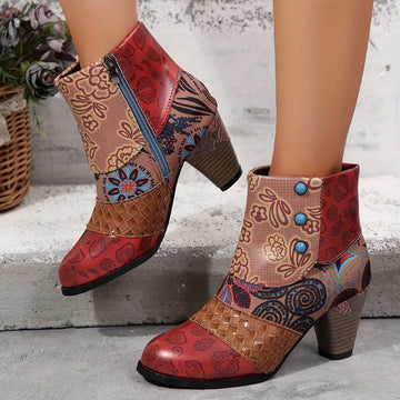 Women's floral pattern ankle boots