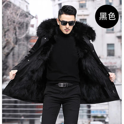 Mid-length parka fur jacket for men