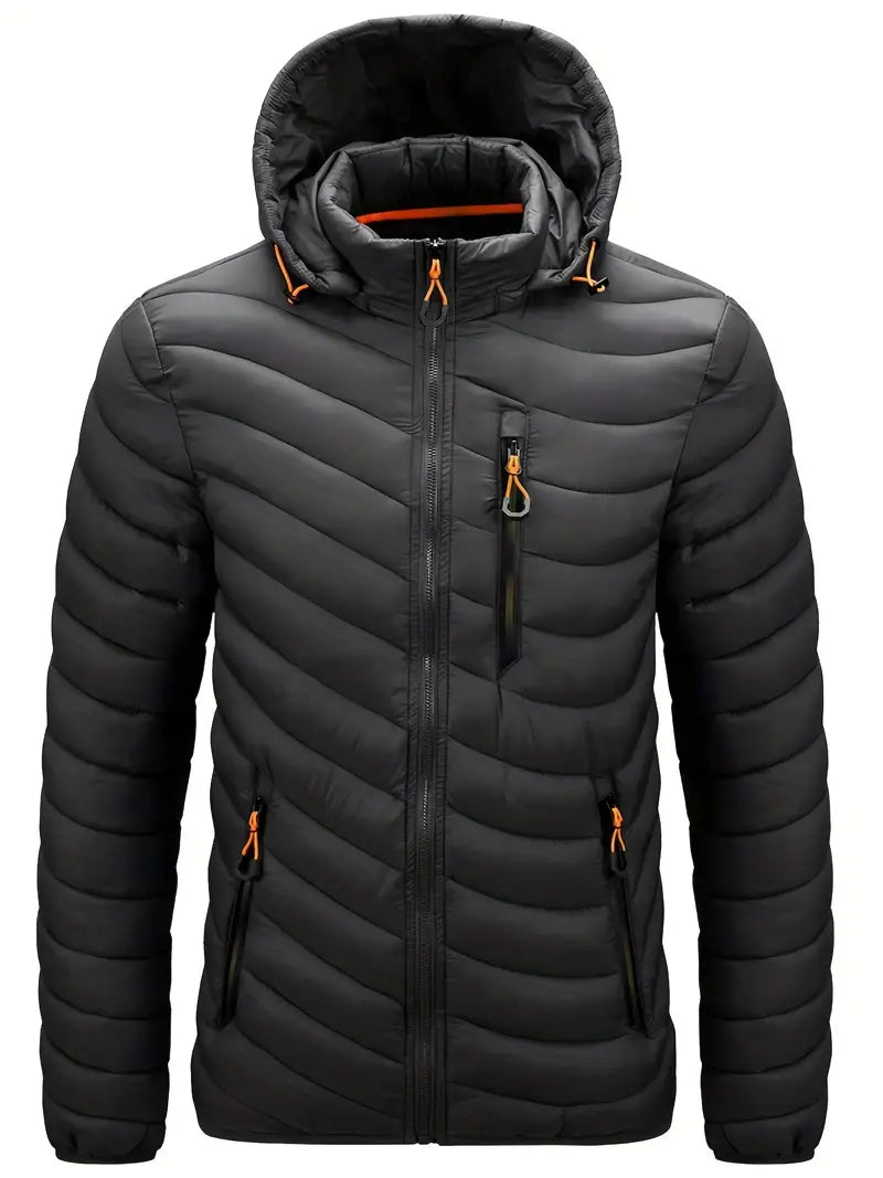 Men's cotton-padded jacket with detachable hood