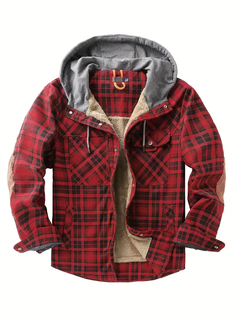 Men's checkered warm hooded jacket