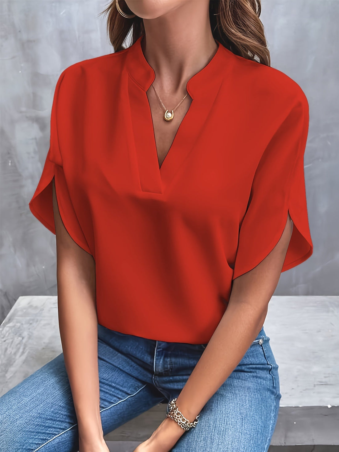 Women's elegant plain blouse with batwing sleeves