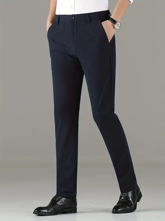 Men's straight-leg silk elastic trousers