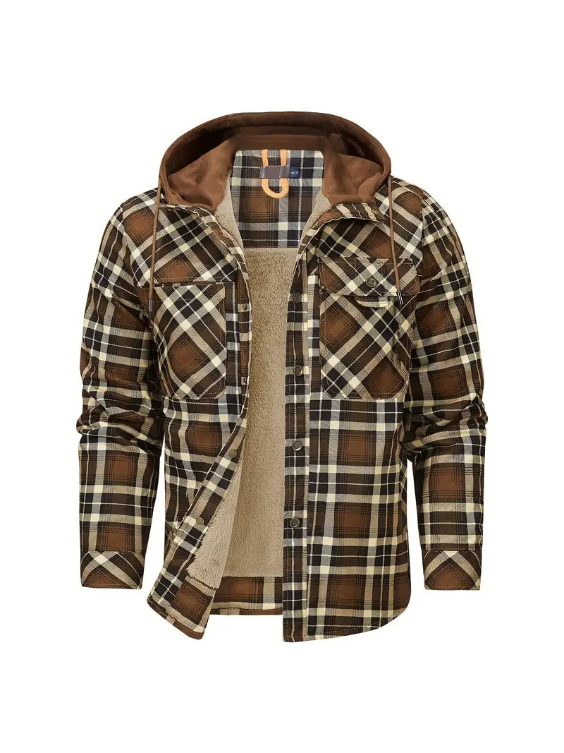 Men's checkered warm hooded jacket