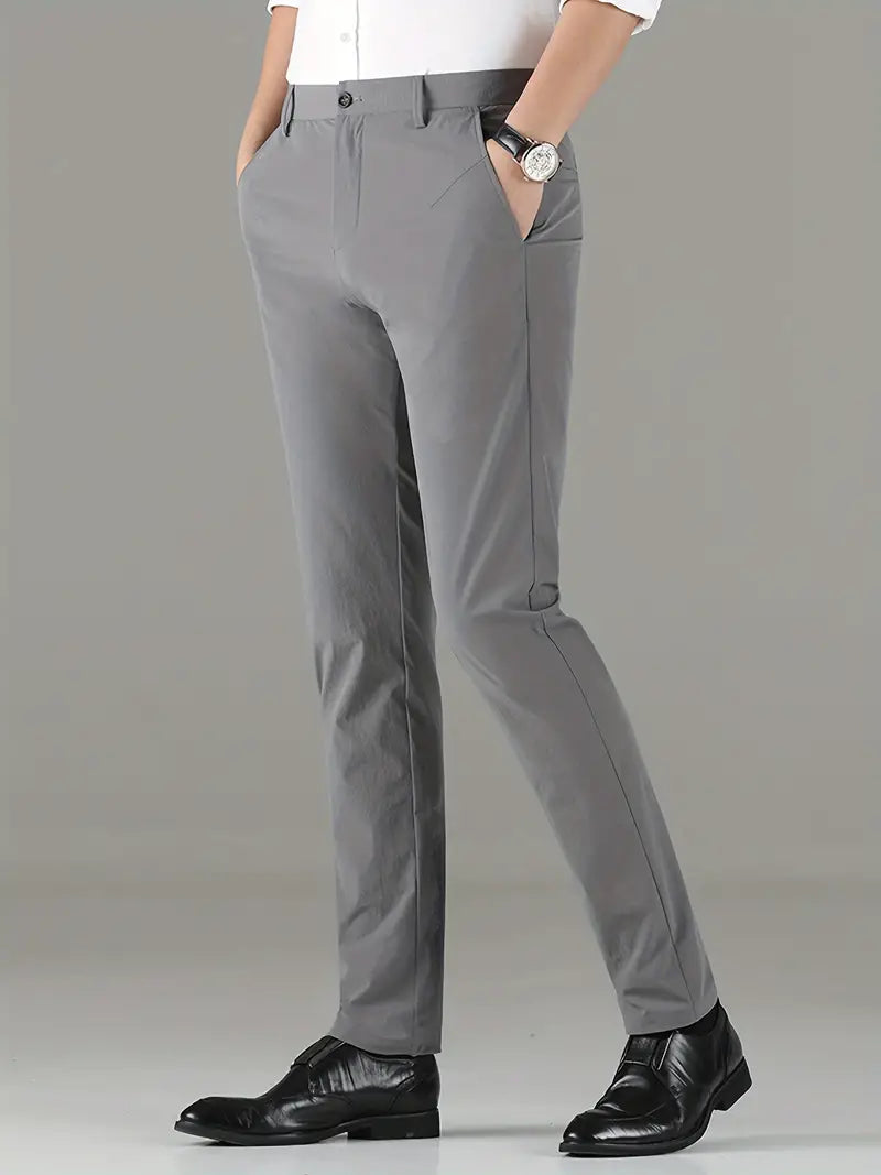 Men's straight-leg silk elastic trousers