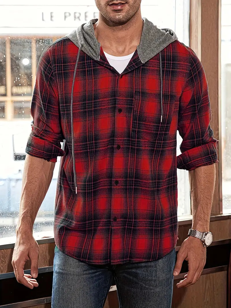 Men' s checkered longsleeve hoodie shirt