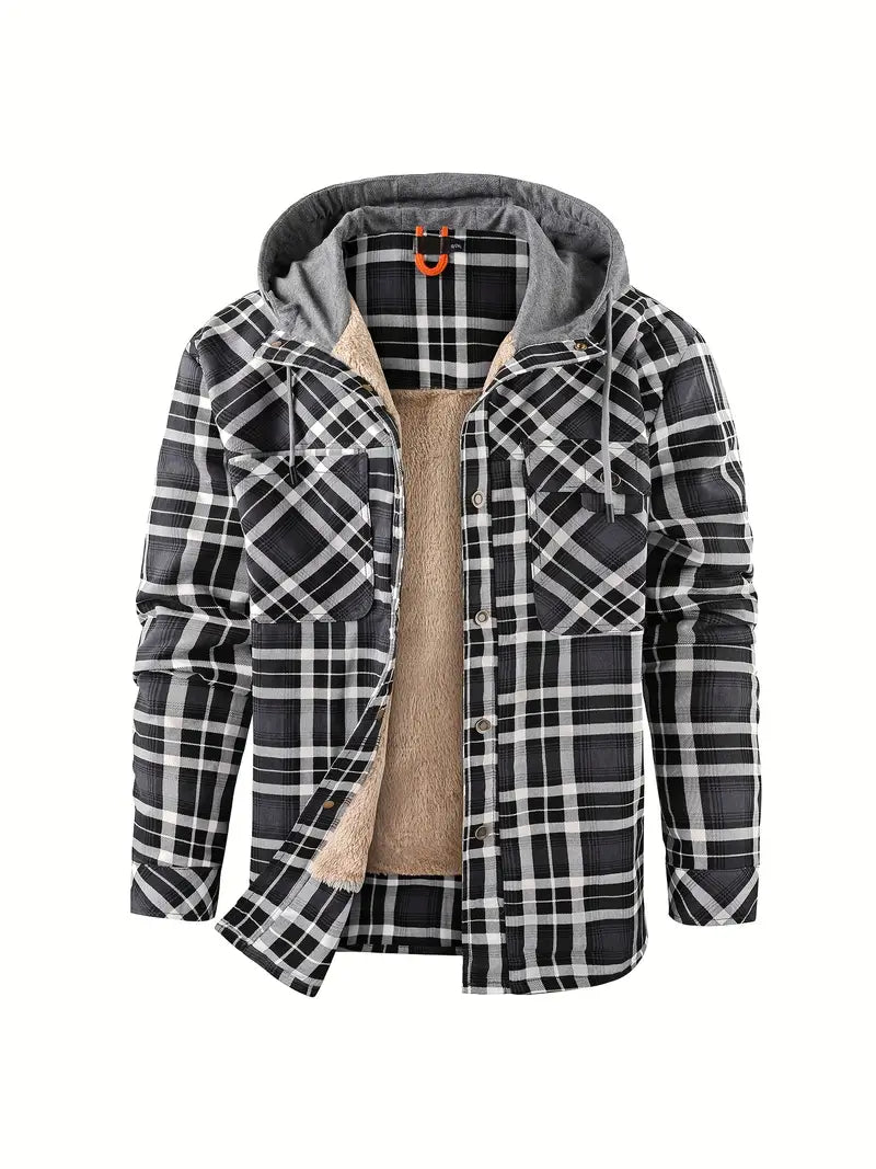 Men's checkered warm hooded jacket