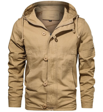 Men's hooded casual jacket with side seam slip pockets