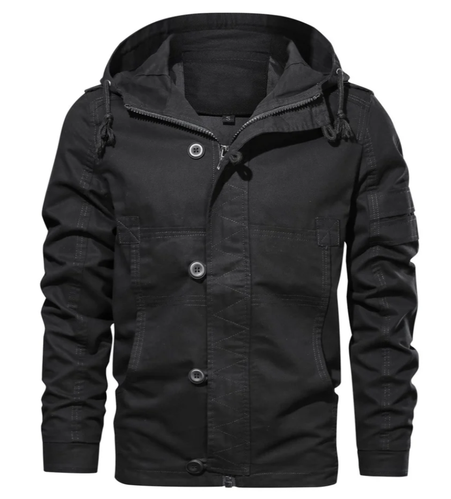 Men's hooded casual jacket with side seam slip pockets