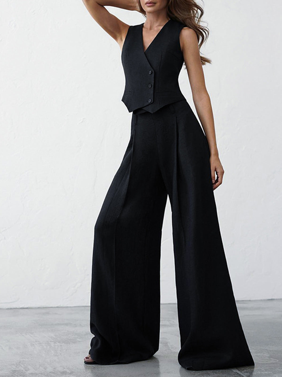 Women's minimalist casual vest and wide-leg pants set