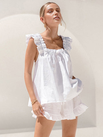 Women's sleeveless ruffle top and shorts set