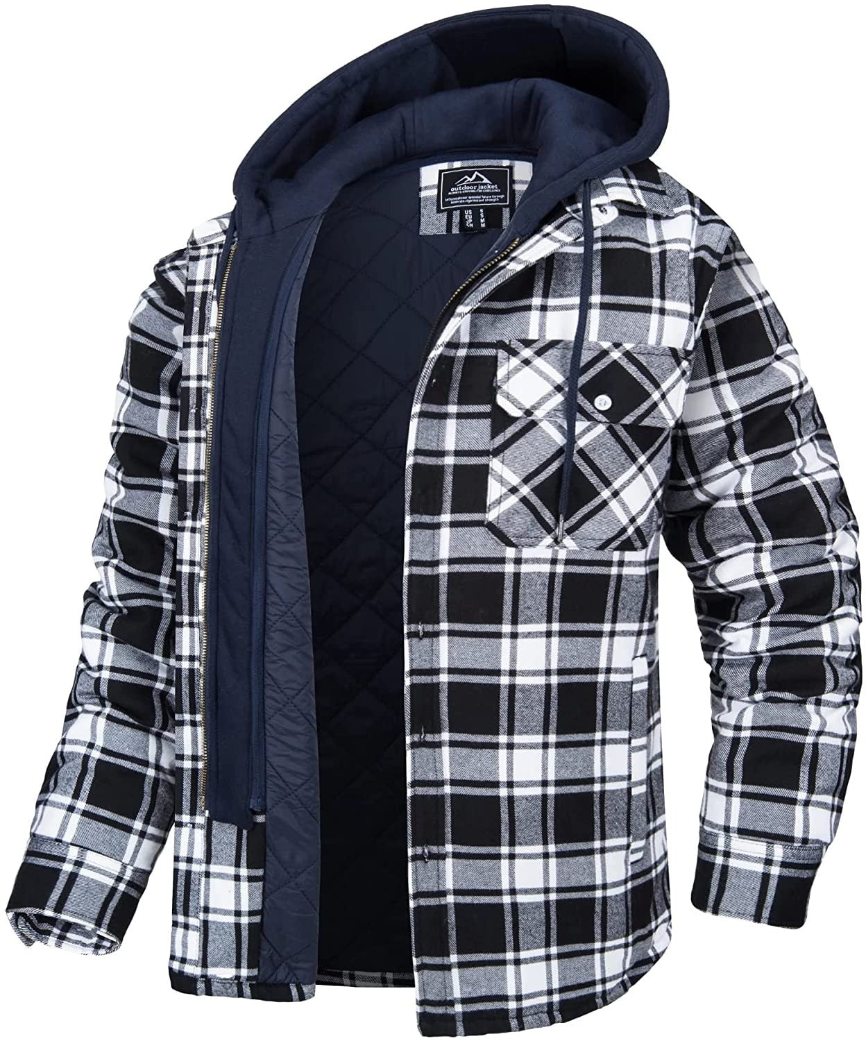 Men's plaid long sleeve hooded jacket