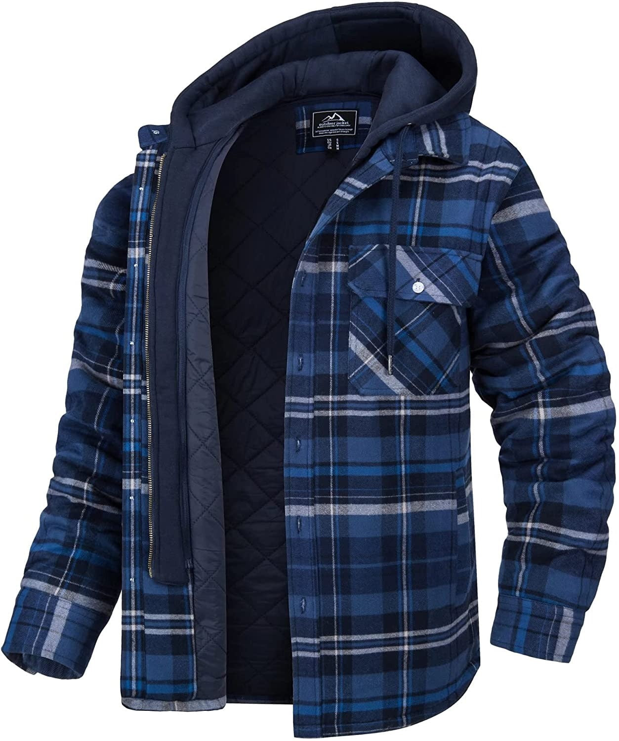 Men's plaid long sleeve hooded jacket