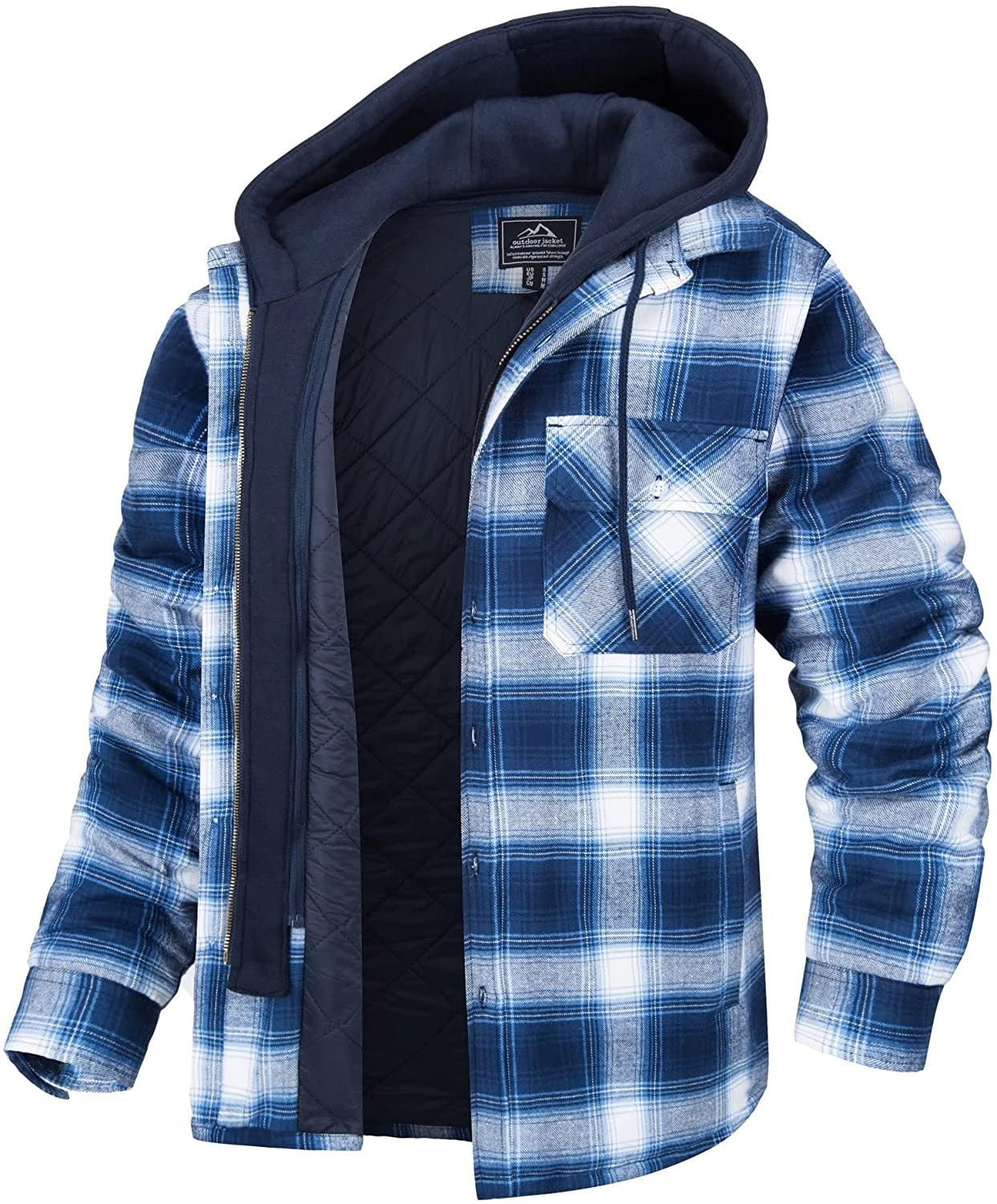 Men's plaid long sleeve hooded jacket