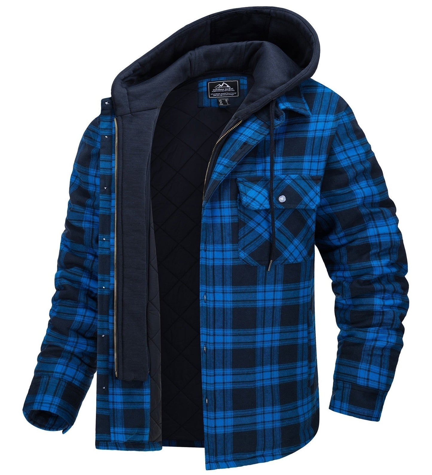 Men's plaid long sleeve hooded jacket