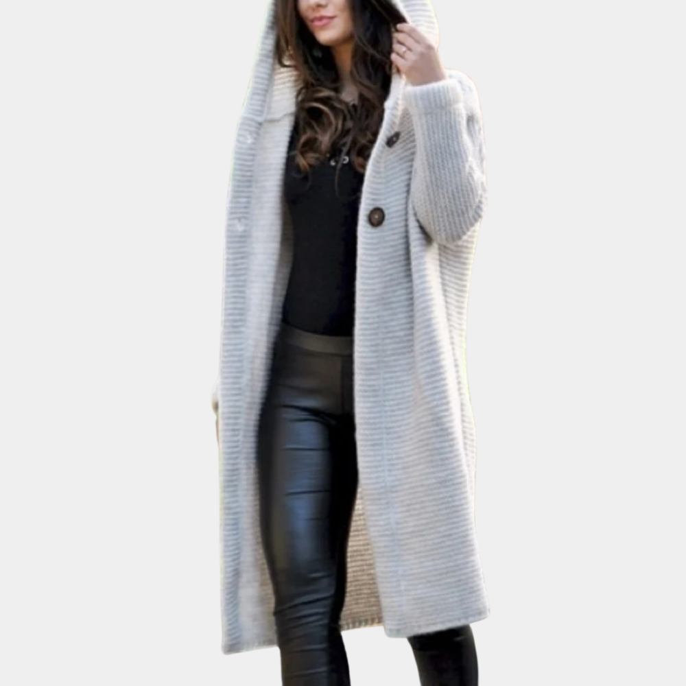 Women's knitted hooded cardigan