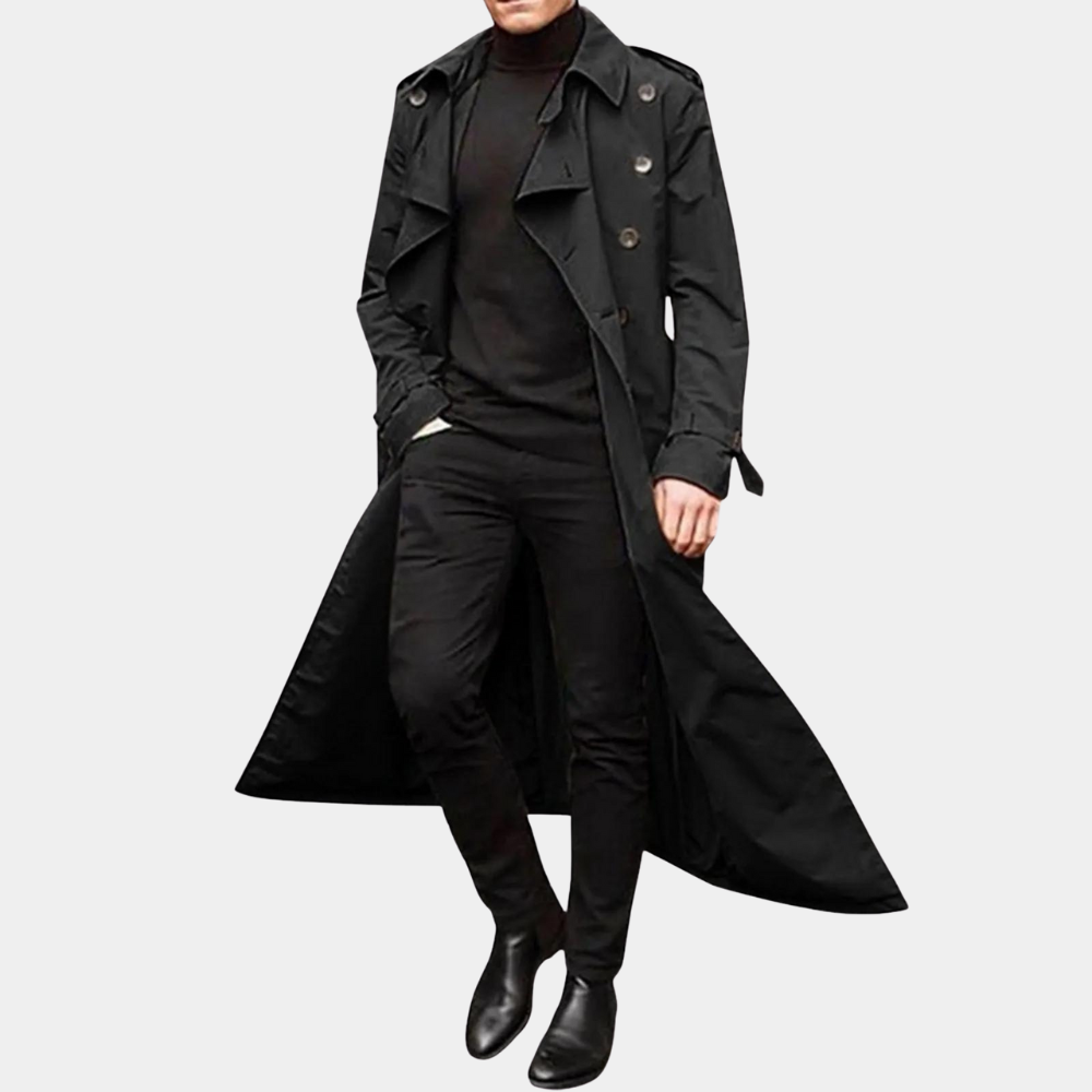 Men's long windbreaker trench coat