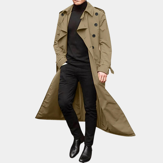 Men's long windbreaker trench coat