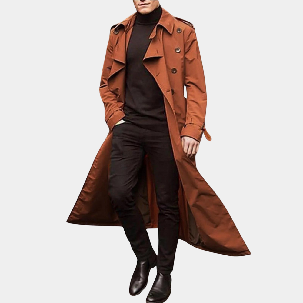 Men's long windbreaker trench coat