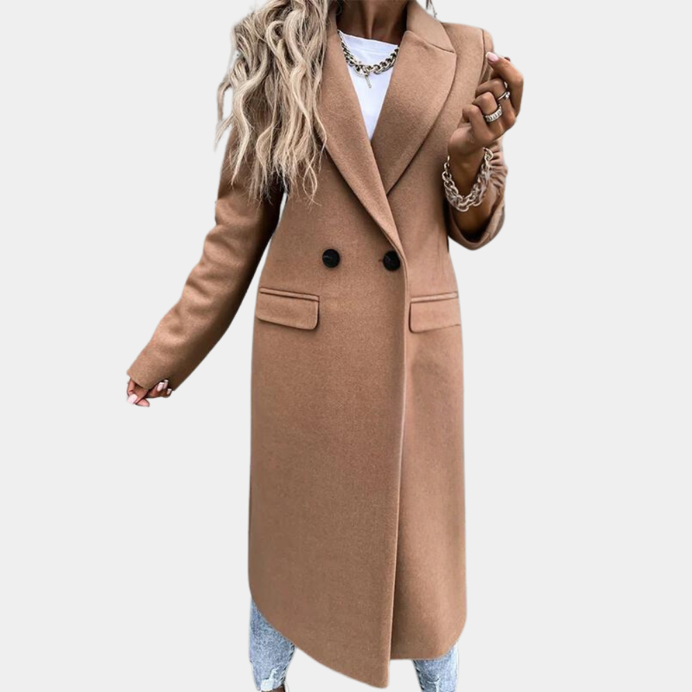 Women's stylish long coat with flap pockets