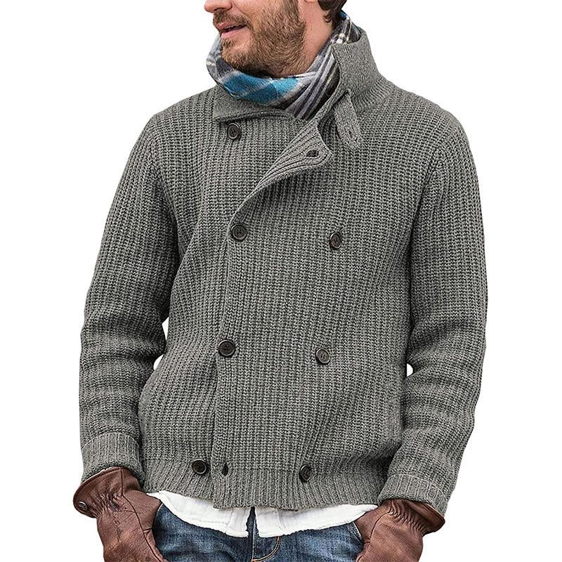 Men's knitted jacket with double row buttons