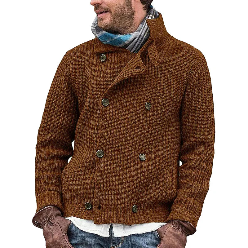 Men's knitted jacket with double row buttons