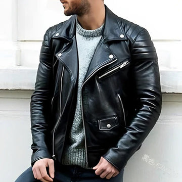 Men's leather motorcycle jacket