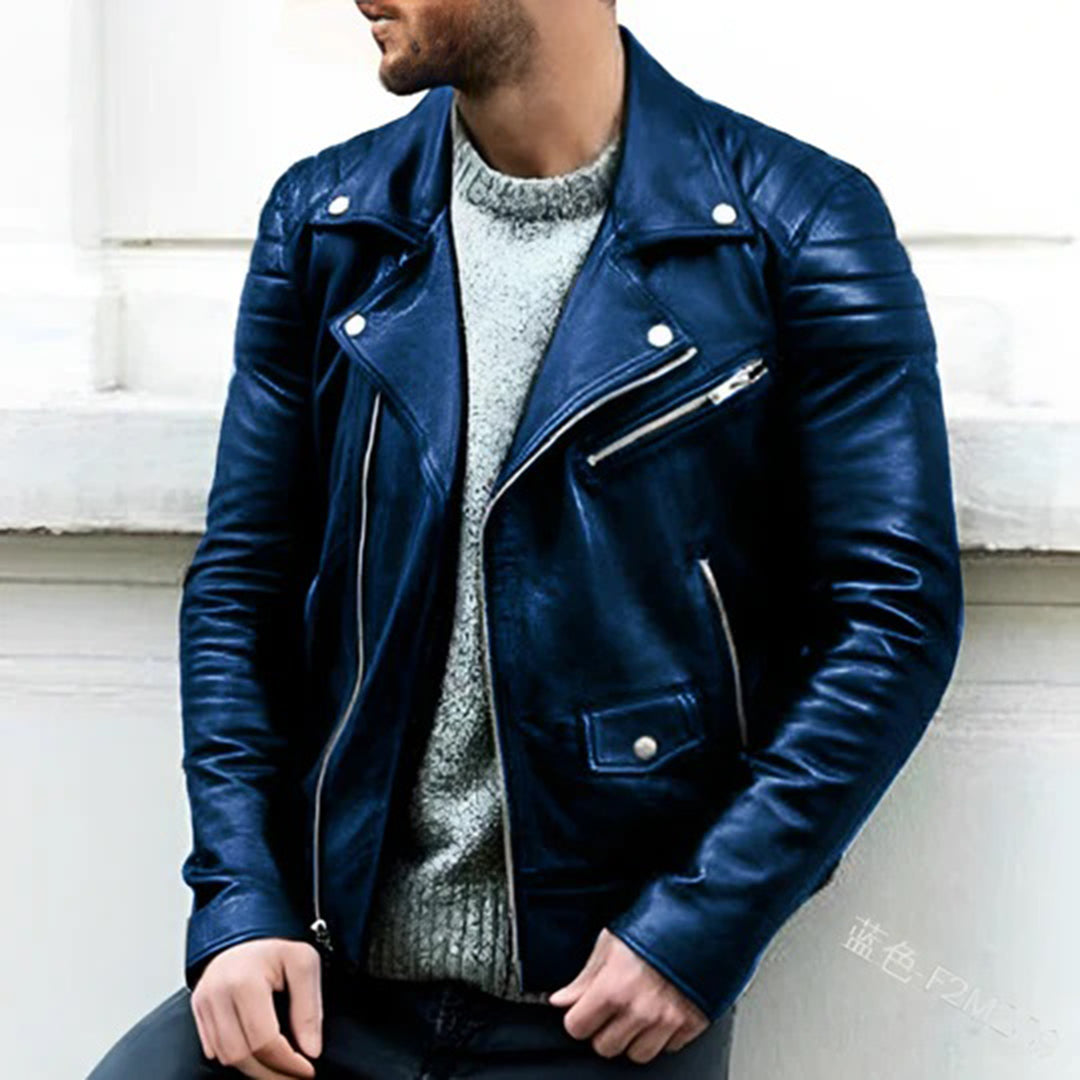 Men's leather motorcycle jacket