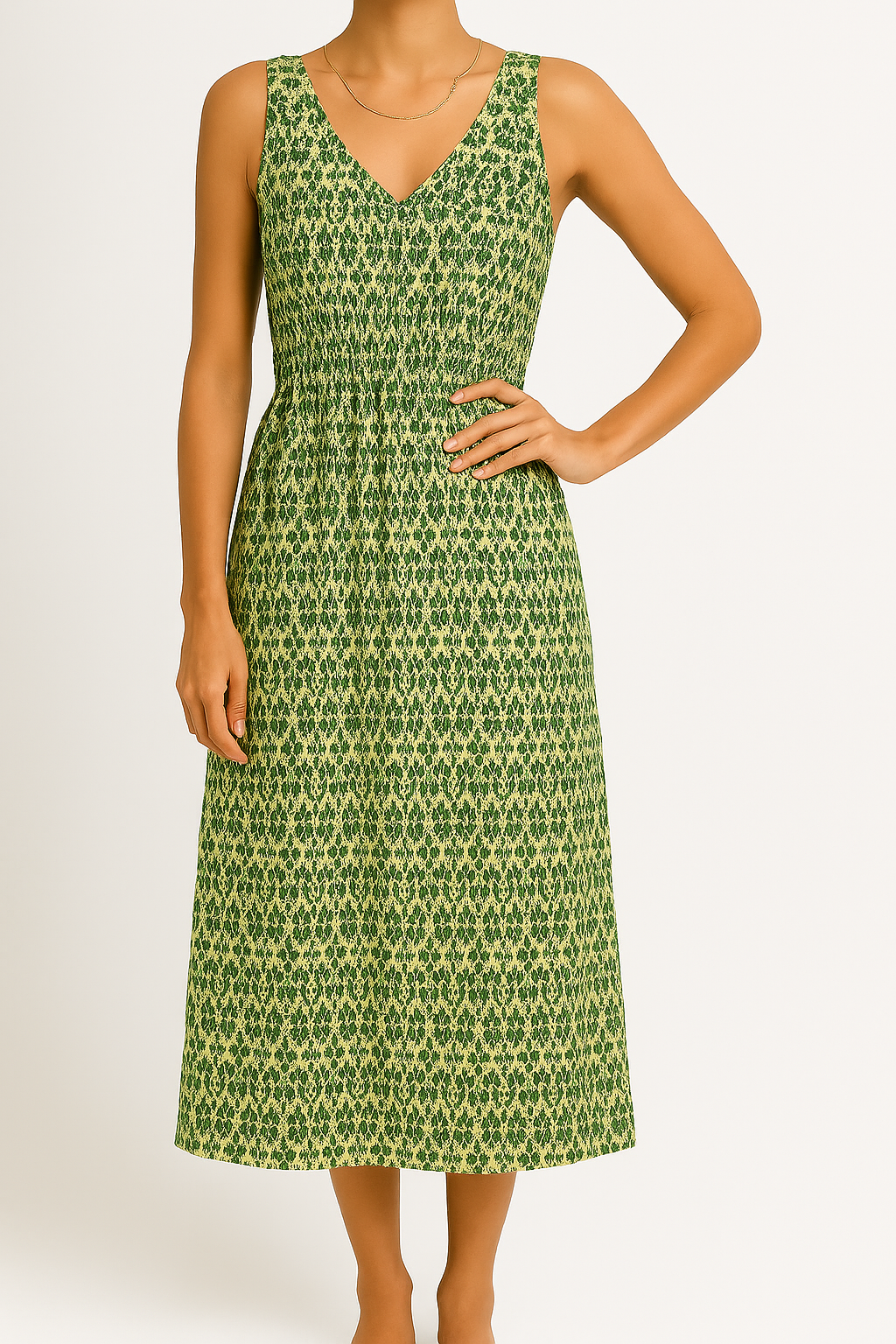 Women’s Midi Dress – Sleeveless Boho Print – V-Neck Tiered Hem – Waist Tie Flowy Fit