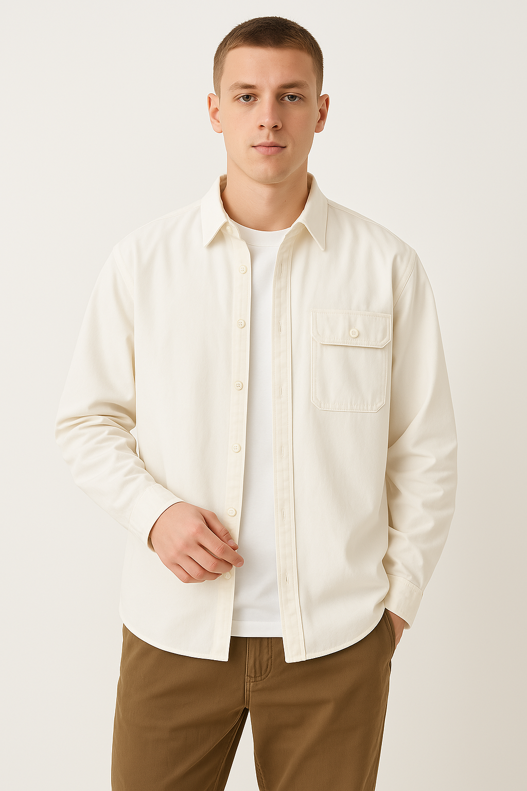 Men’s Button-Down Shirt – 100% Cotton – Relaxed Fit – Long Sleeve Casual Style