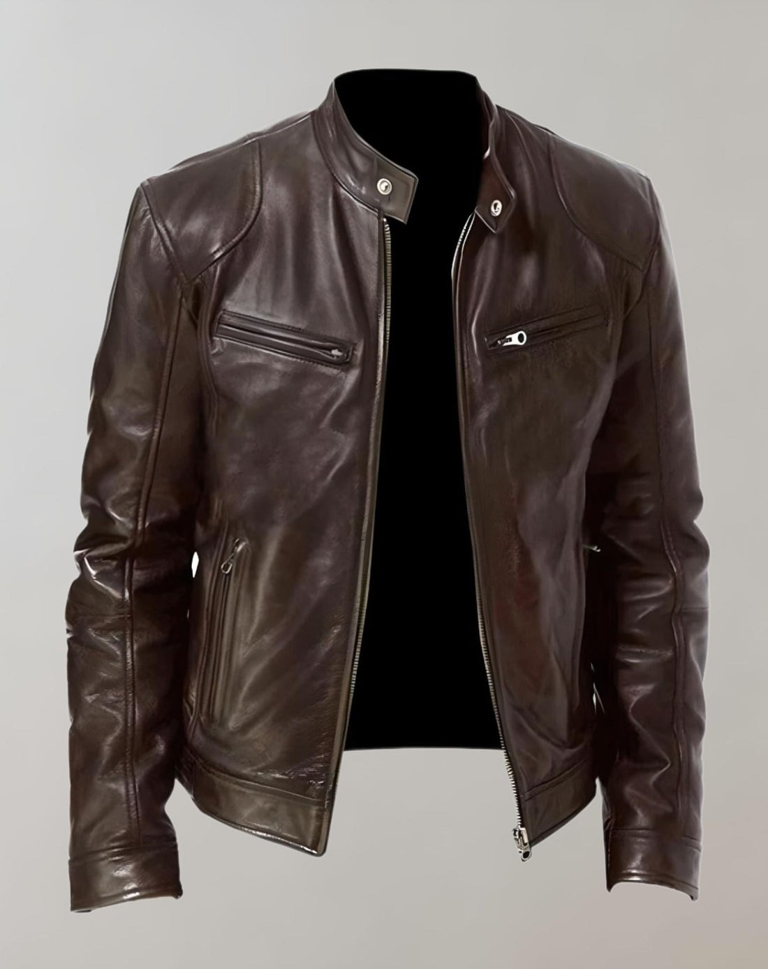 Men's stand collar leather jacket