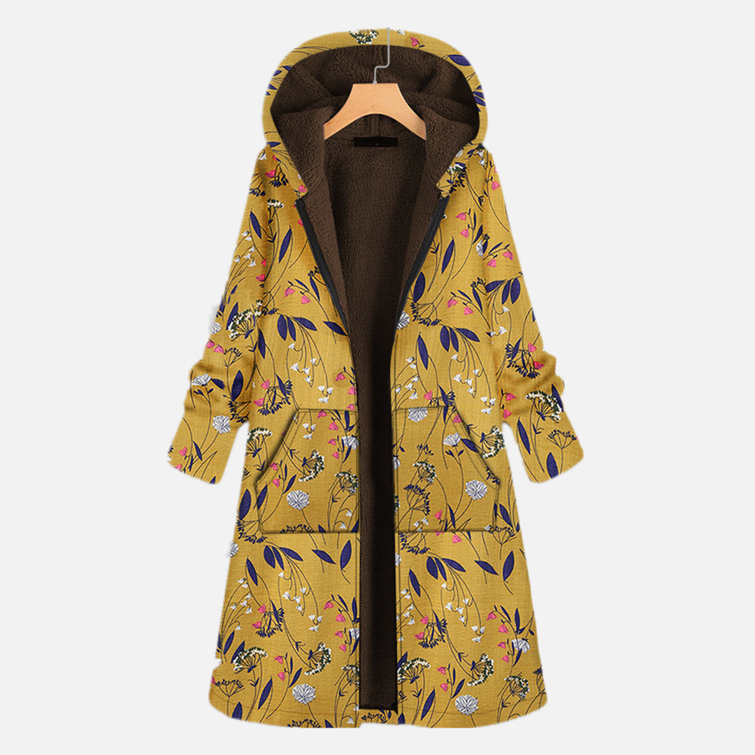 Women's long hooded printed winter coat