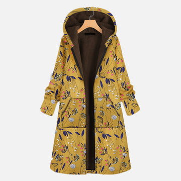 Women's long hooded printed winter coat