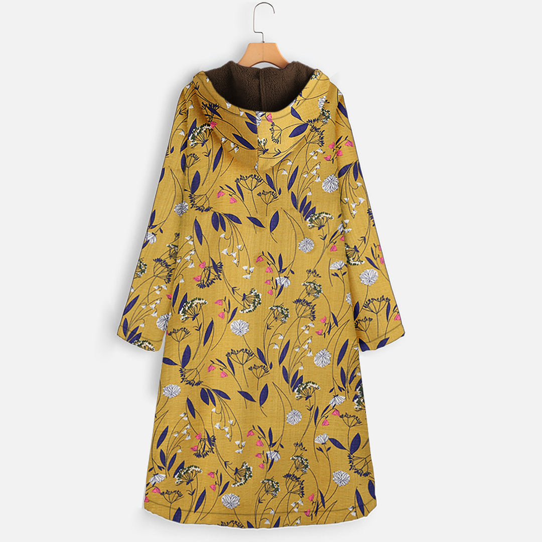 Women's long hooded printed winter coat