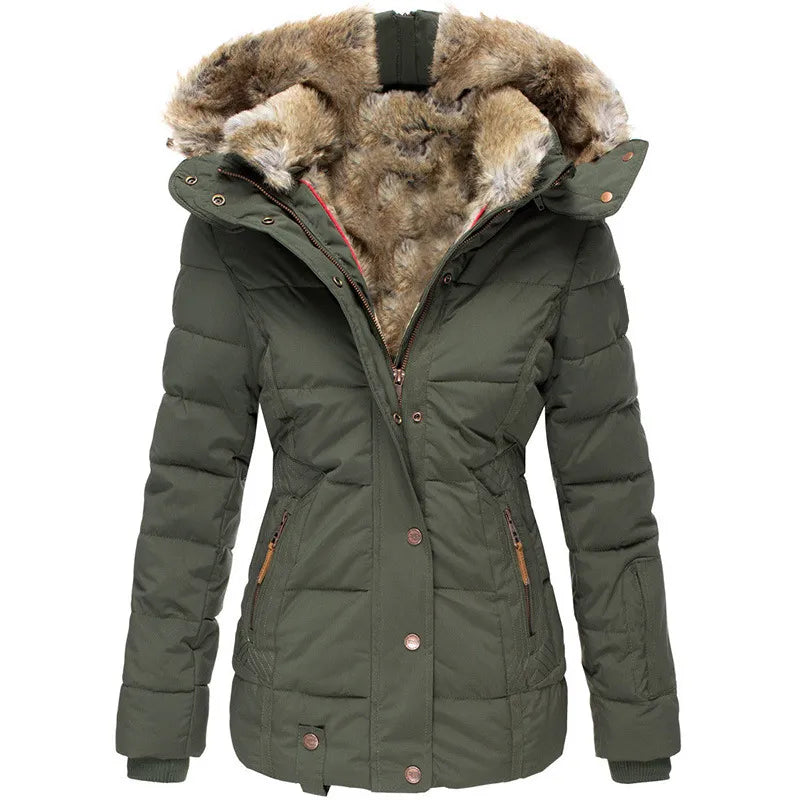 Women's fur-lined coat with zipper closure