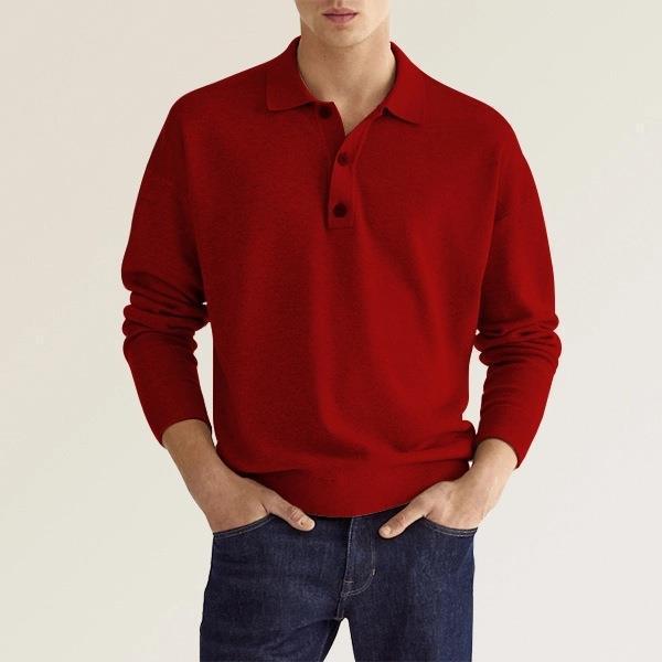 Men’s Polo Shirt – Soft Knit Cotton Blend – Classic Fit – Long Sleeve – Ribbed Cuffs