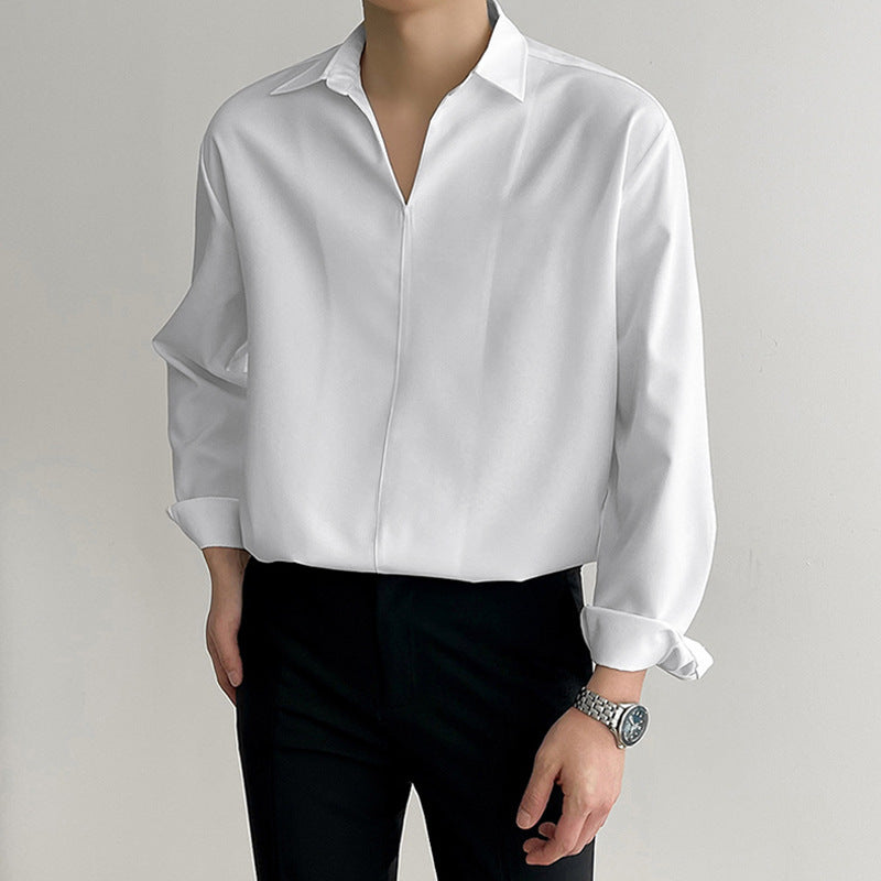 Men’s Long Sleeve Pullover Shirt – V-Neck – Relaxed Fit – Lightweight Drape