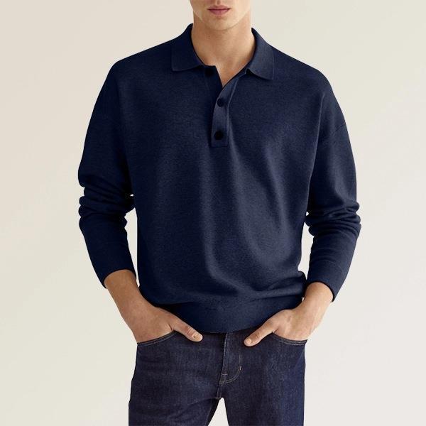 Men’s Polo Shirt – Soft Knit Cotton Blend – Classic Fit – Long Sleeve – Ribbed Cuffs