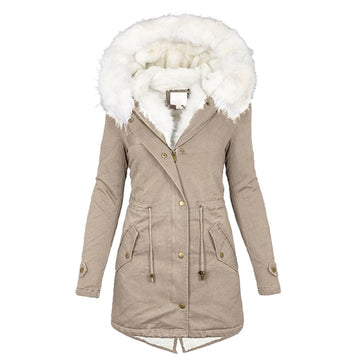 Women's long length winter coat with hood fur collar