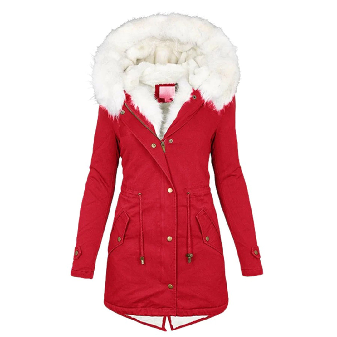 Women's long length winter coat with hood fur collar