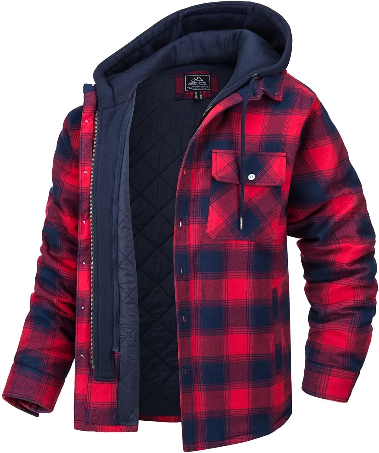 Men's plaid long sleeve hooded jacket