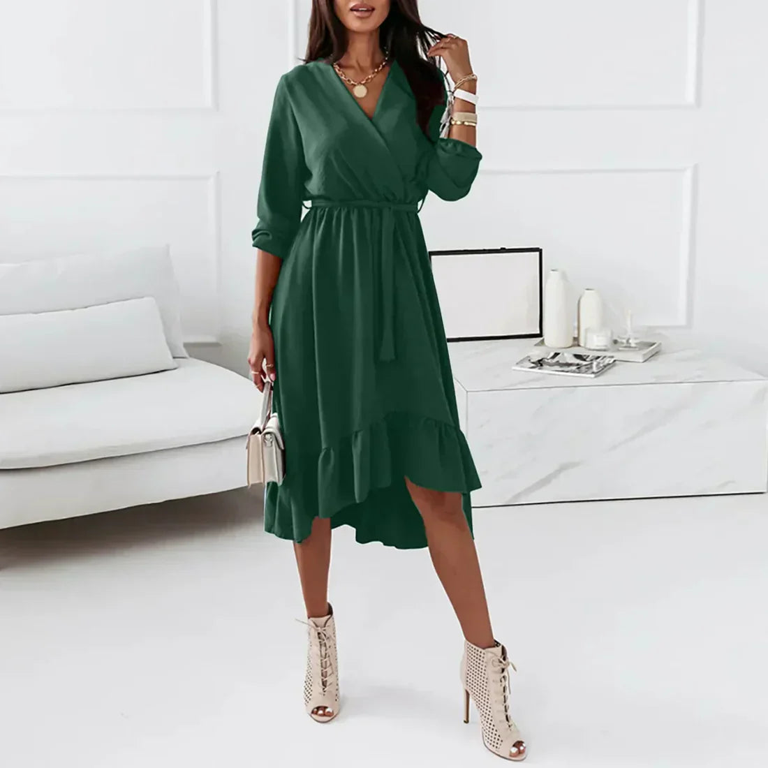 Elegant's ruffled wrap dress for women