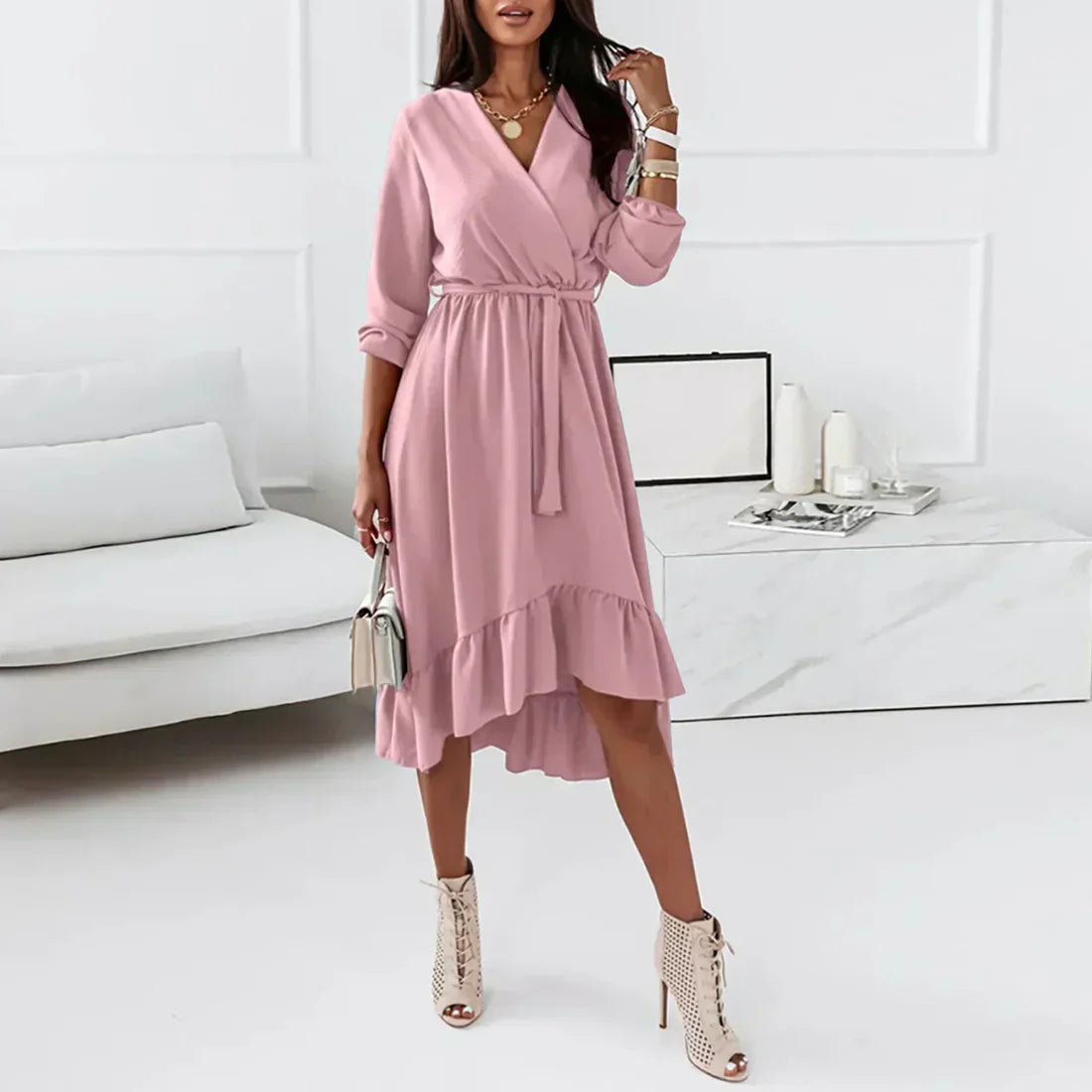 Elegant's ruffled wrap dress for women