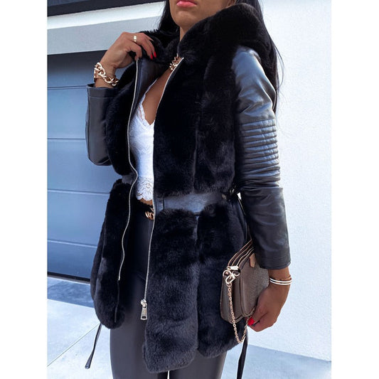 Women’s stylish faux fur leather coat