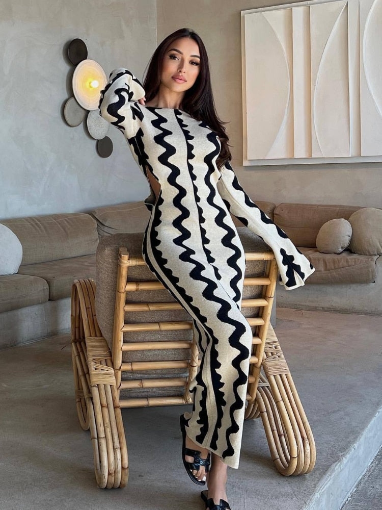 Women's knitted long sleeve maxi dress