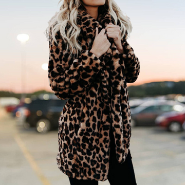 Women's leopard print collar fur coat