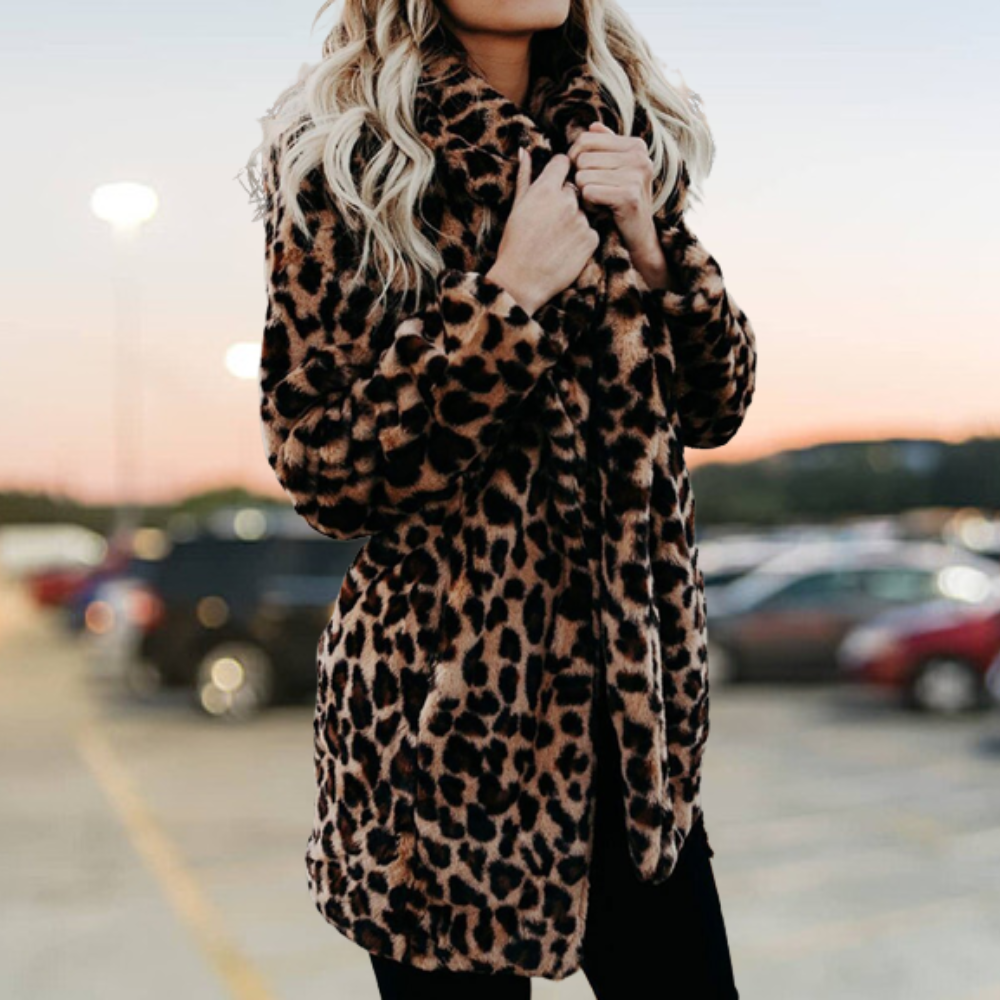 Women's leopard print plush winter jacket